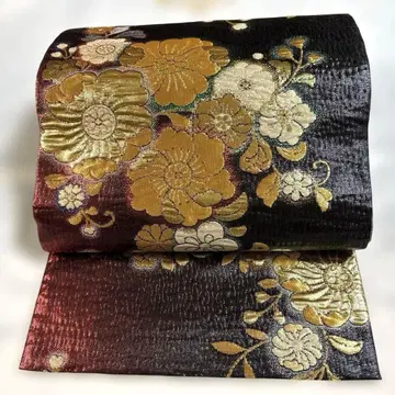 고급 순수 실크 리버서블 금실 박 자수 꽃무늬 꽃 문양 후쿠로 오비