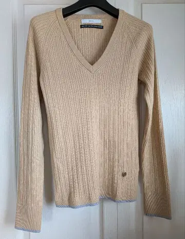 Estnation Phil O 베이지 V넥 리브 스웨터