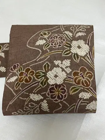 나고야 오비 쇼콜라 브라운 꽃 무늬 능 문양 사슴 무늬