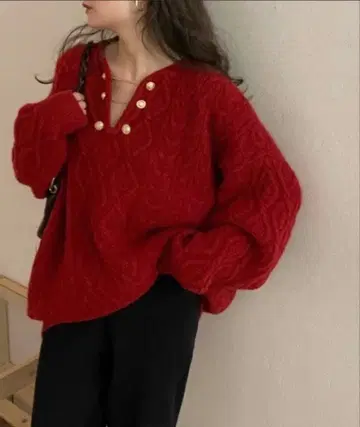 N.s 케이블 니트 [ RED ]