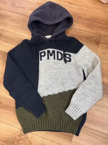 PMDS 이소재 혼합 니트 후드티