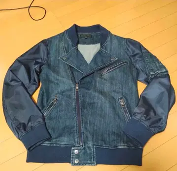 데님 블루 MA-1 소재! 데님 라이더 자켓 미사용 USED
