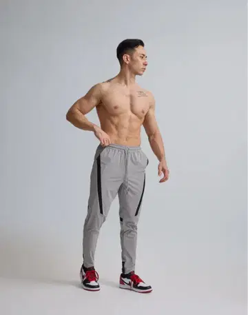 CRONOS 그레이 피트니스 팬츠 사이드 스트라이프