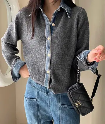 [ 시착만 한 상품 ] 데님 도킹 니트 가디건