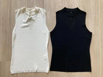 J&R 슬리브리스 상의, 화이트와 블랙 2장 세트