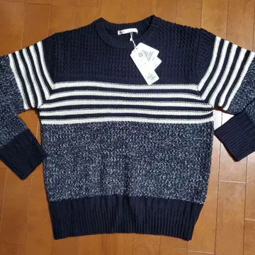 스트라이프 니트 스웨터 M 네이비/화이트