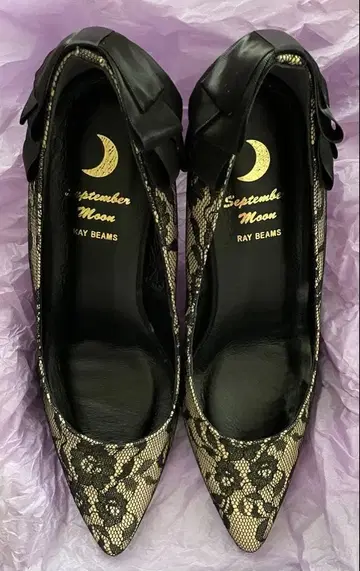 레이빔스 레이스 리본 펌프스 골드 23.5cm 일본제