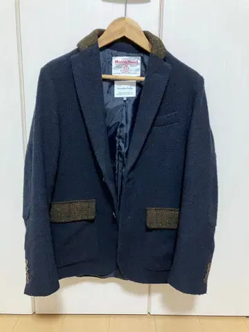 해리스 트위드 네이비 테일러드 자켓