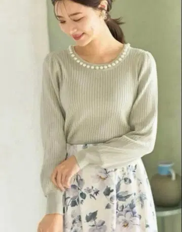 tocco closet 펄 장식 리브 니트 풀오버 민트