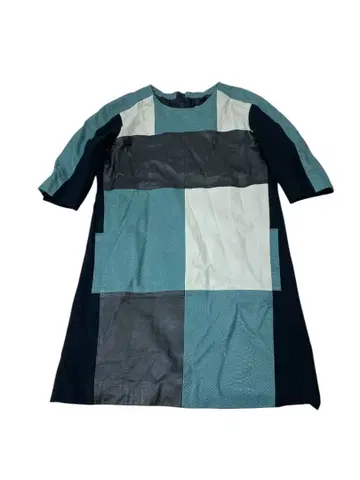 e476 MAX&CO. 가죽 패치워크 디자인 칠부 소매 튜닉 원피스