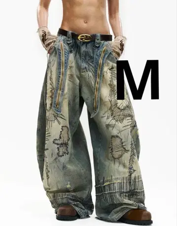 PERSONSOUL STAIN EMBROIDERY CURVED JEANS