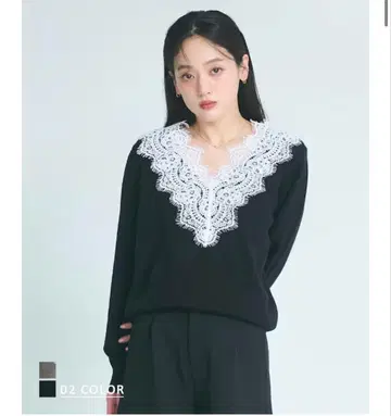 BASEMENT online V넥 레이스 니트