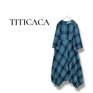 [ 티티카카 ] F 체크 무늬 롱 원피스 블루 계열 올 패턴 웨이브 밑단
