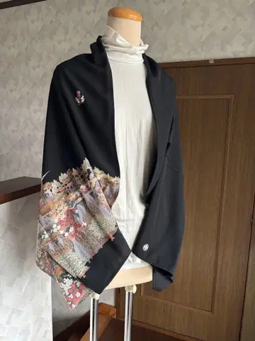 블랙  리메이크 순수 실크  마가렛 숄 하오리모노 시타마에