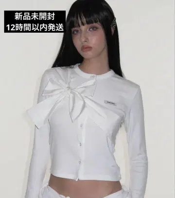 택 포함 미사용 새상품 crank 가디건 크랭크 리본 니트 한국