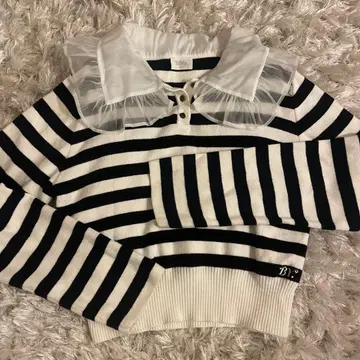 bibiy 시스루 옷깃 스트라이프 니트 비비