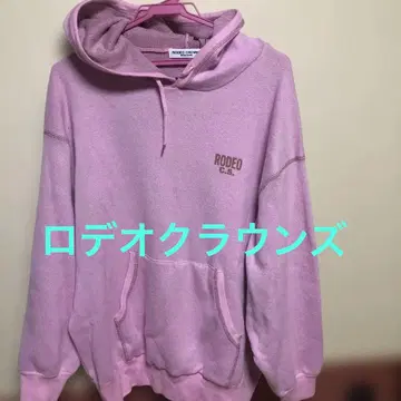 로데오 크라운 로고 프린트 핑크 후드티