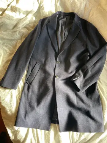 다크 네이비 체스터 코트 울 혼방