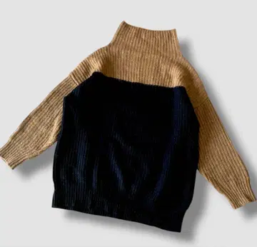 MACPHEE 바이컬러 하이넥 니트