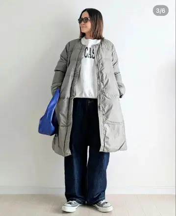 티고라 알루미늄 축열 패디드 노카라 코트 올리브 L 사이즈 새상품