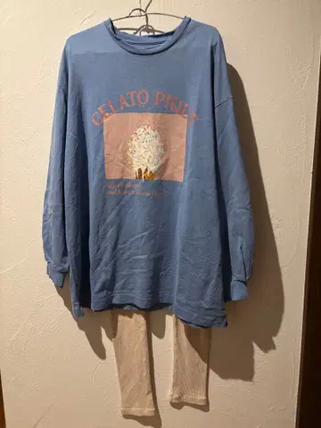 GELATO PIQUE 블루 롱 슬리브 룸웨어 상하의 세트 아이스