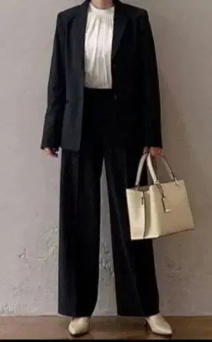 PLST 울 블렌드 트로 와이드 팬츠 네이비