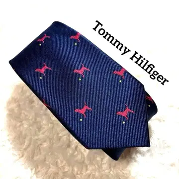 타미 힐피거 네이비 넥타이 강아지 패턴 슬림 내로우 타이