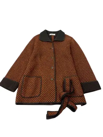 e479 쇼와 레트로 빈티지 니트 체크 무늬 코트