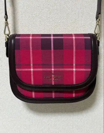[ 컨디션 최상 ] Kate Spade 레드 계열 체크 숄더백