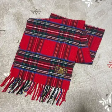 이탈리아제 빨간색 체크 무늬 램스울 머플러