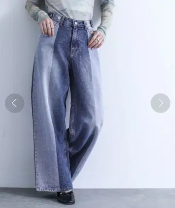 somari 오샤레 워커 바이컬러 와이드 스트레이트 데님 팬츠