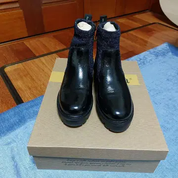 가죽 니트 숏부츠 블랙