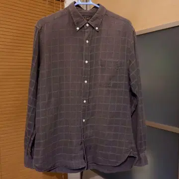 BEAMS 그레이 체크 무늬 플란넬 셔츠 L