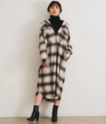 안티로자 체크 CPO 롱 셔츠 아우터 셔츠 원피스 프리