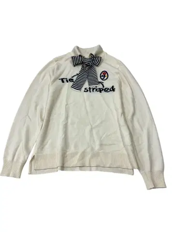 e480 CASTELBAJAC 아이보리 스트라이프 리본 니트 스웨터