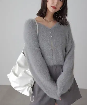 [ 컨디션 최상 ] FREE'S MART V넥 샤기 니트 가디건 그레이