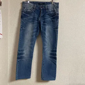 블루 데미지 데님 팬츠 슬림 핏