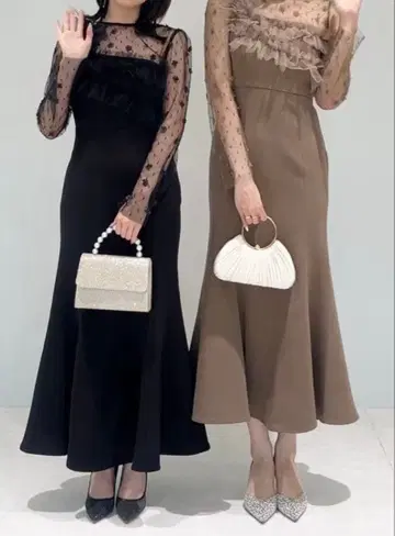 [ 미사용 새상품 ] 플라워 모티브 비대칭 튤 머메이드 원피스 드레스