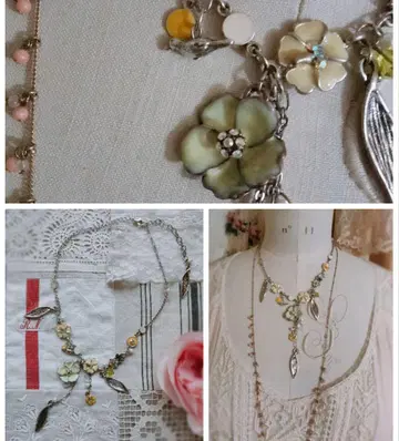 플라워 모티브와 작은 새 목걸이