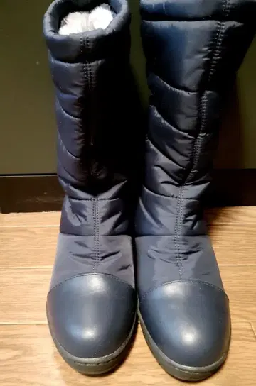 네이비 합성섬유 부츠 힐 5cm