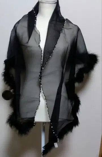 블랙 쉬폰 퍼 스톨