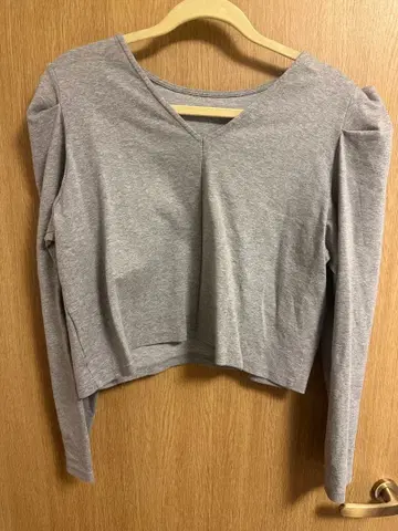 로지몬스터 그레이 V넥 크롭 긴팔 상의