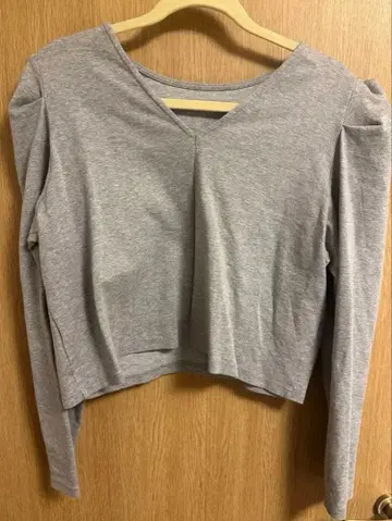 로지몬스터 그레이 V넥 크롭 긴팔 상의