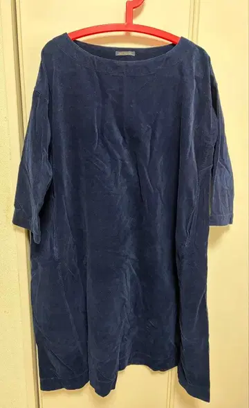 네이비 벨벳 7부 소매 원피스