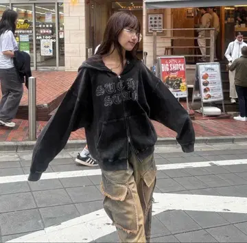 such a stan 블랙 오버 사이즈 후드티