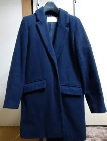 울 혼방 네이비 체스터 코트 싱글 브레스티드