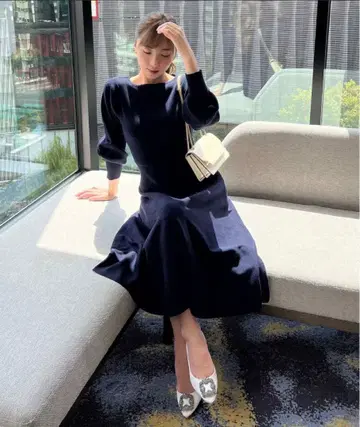 고베 레터스 오카베 아유미 콜라보 니트 원피스 롱 블랙