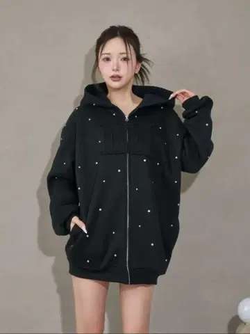 Darich DD 로고 비쥬 지퍼 후드티