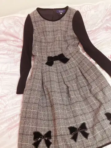 엠즈 그레이시 체크 원피스 리본 스팽글 38