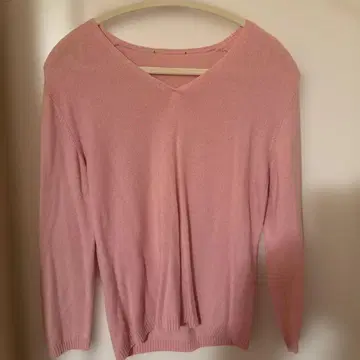 여성용 캐시미어 100% 브이넥 긴팔 핑크